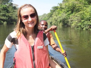 Megan paddling on Belize's New River in Cayo